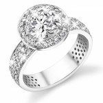 Diamond halo engagement ring with thick band