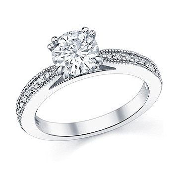 platinum engagement ring with milgrain setting