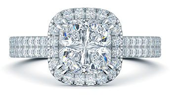 Platinum double halo cushion cut engagement ring