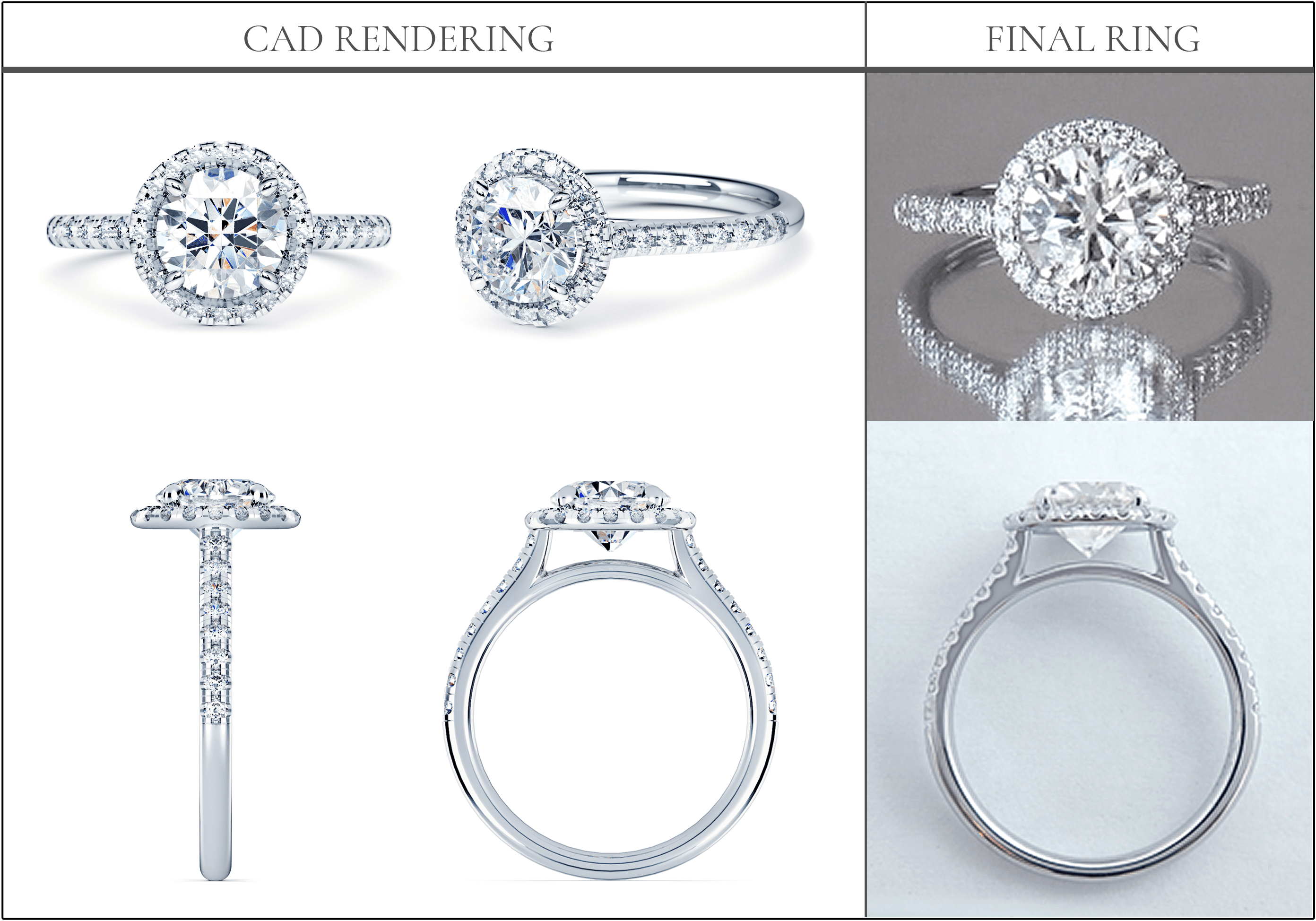 example of CAD rendering of round halo engagement ring