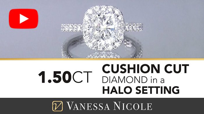 1.50 ct cushion cut diamond in a halo settting