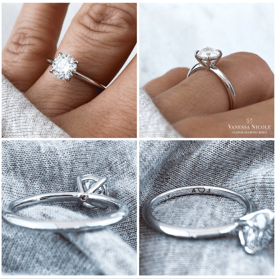 Round solitaire custom diamond ring 4 views
