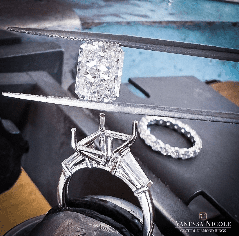 three stone cushion cut custom setting three stone cushion cut custom ring with baguette side stones