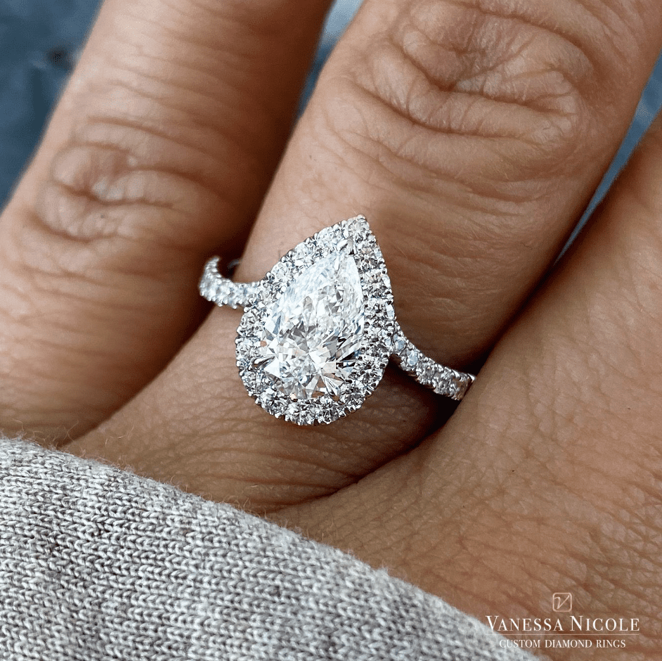 unique custom pear halo custom pear shaped diamond ring in unique halo setting